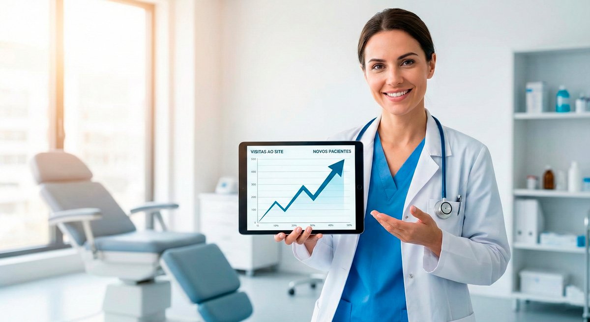 Médico analisando gráficos de crescimento com estratégias de SEO para clinicas