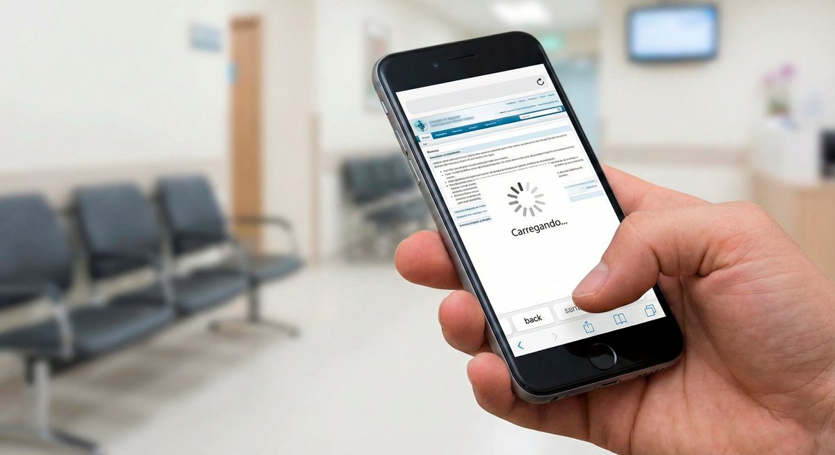 A Frustração da Lentidão Focada no erro nº 1: a experiência mobile ruim. Mostra a frustração do usuário com um site que não carrega.