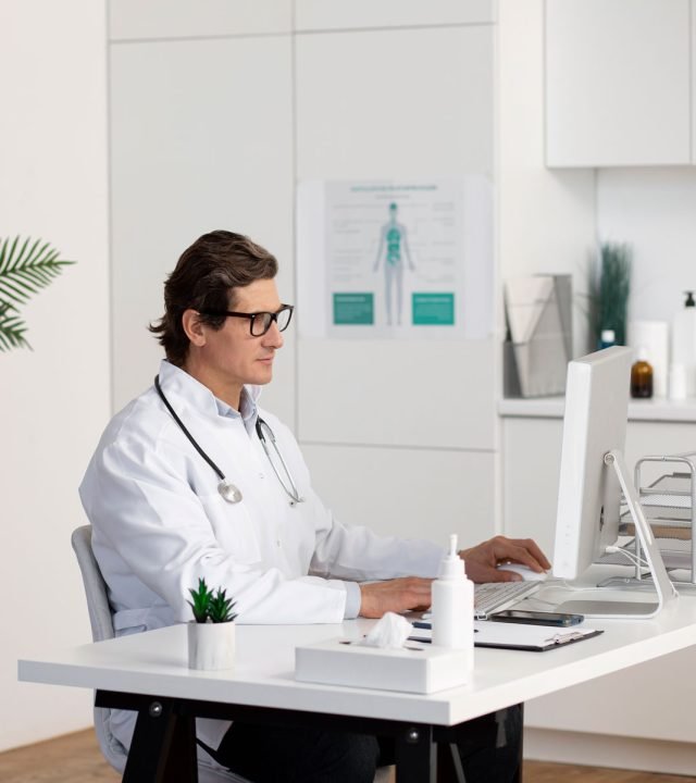 jovem pediatra trabalhando em seu escritorio 02